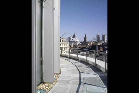The concrete was carefully blended to match the Portland stone of surrounding buildings